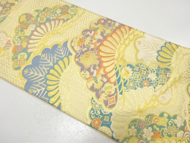 金糸　笠松に宝尽くし・桐模様織り出し　袋帯